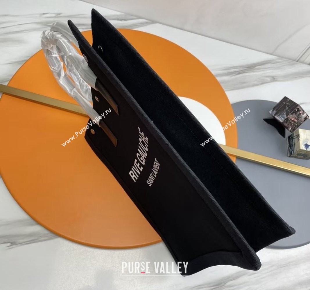 Saint Laurent Rive Gauche N/S Tote bag in Linen and Cotton 631682 Black/White2 2024 (YY-240313121)