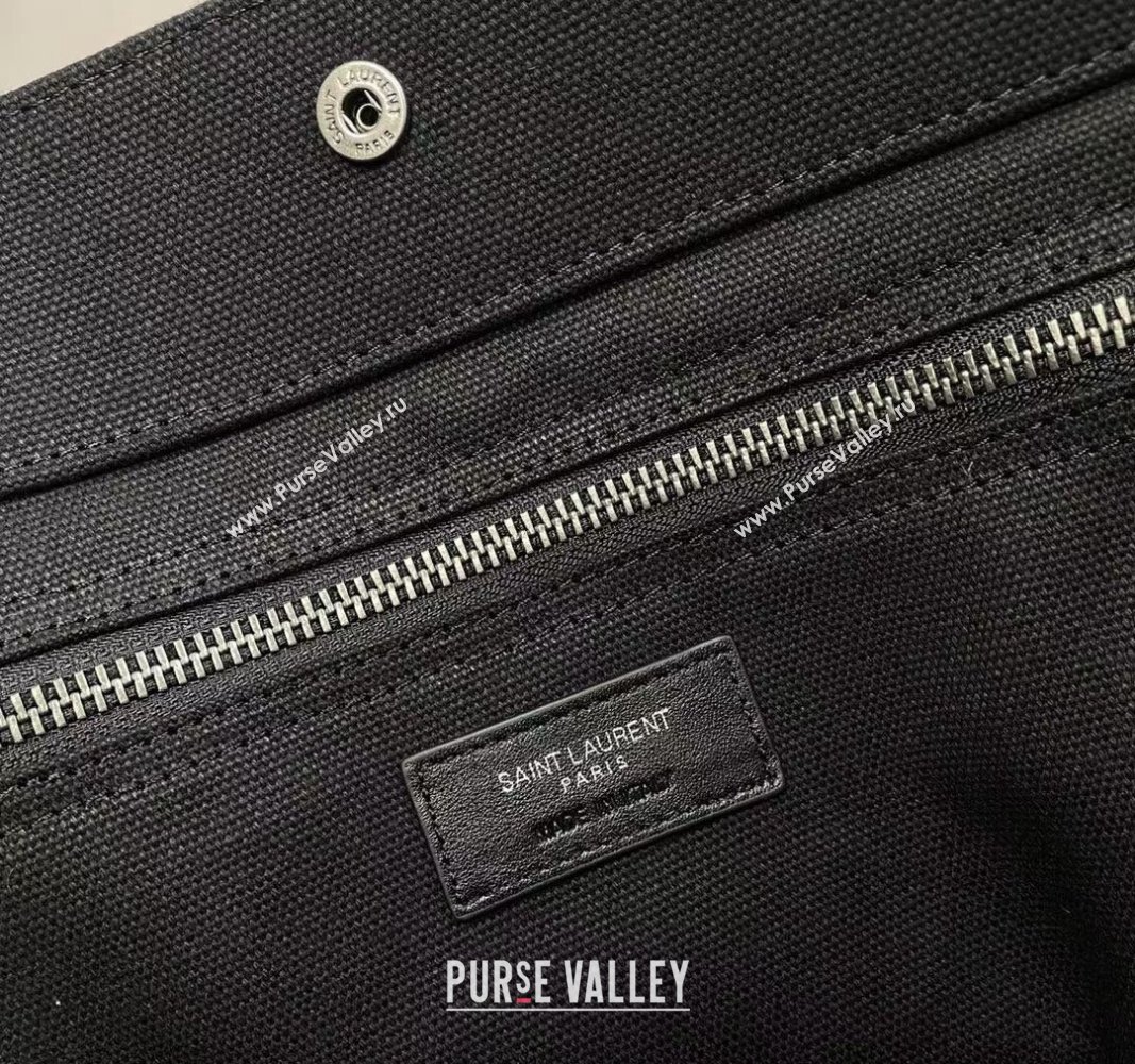 Saint Laurent Rive Gauche N/S Tote bag in Linen and Cotton 631682 Black/White2 2024 (YY-240313121)