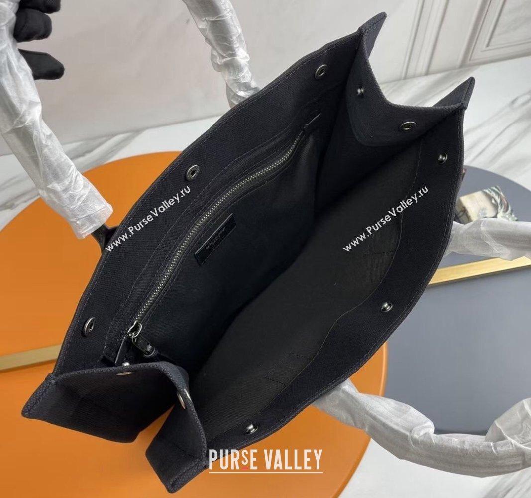 Saint Laurent Rive Gauche N/S Tote bag in Linen and Cotton 631682 Black/White2 2024 (YY-240313121)