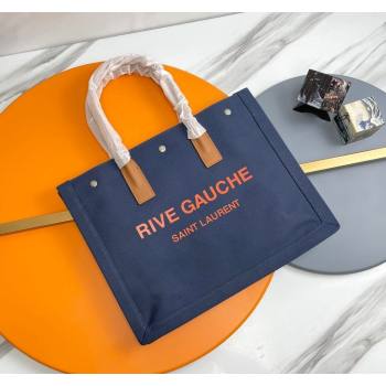 Saint Laurent Rive Gauche Small Tote bag in Linen and Cotton Dark Blue 2024 617481 (YY-240313123)