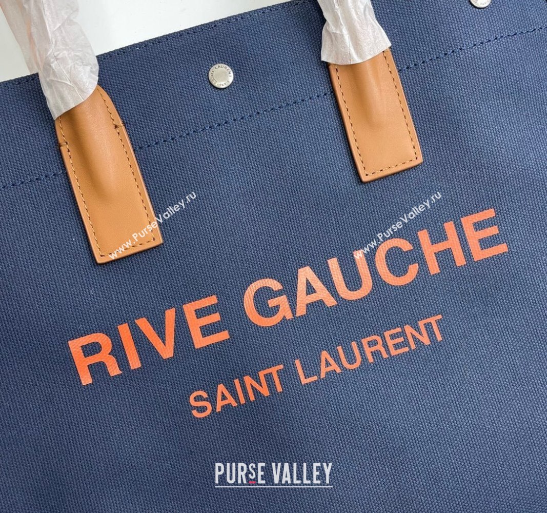 Saint Laurent Rive Gauche Small Tote bag in Linen and Cotton Dark Blue 2024 617481 (YY-240313123)