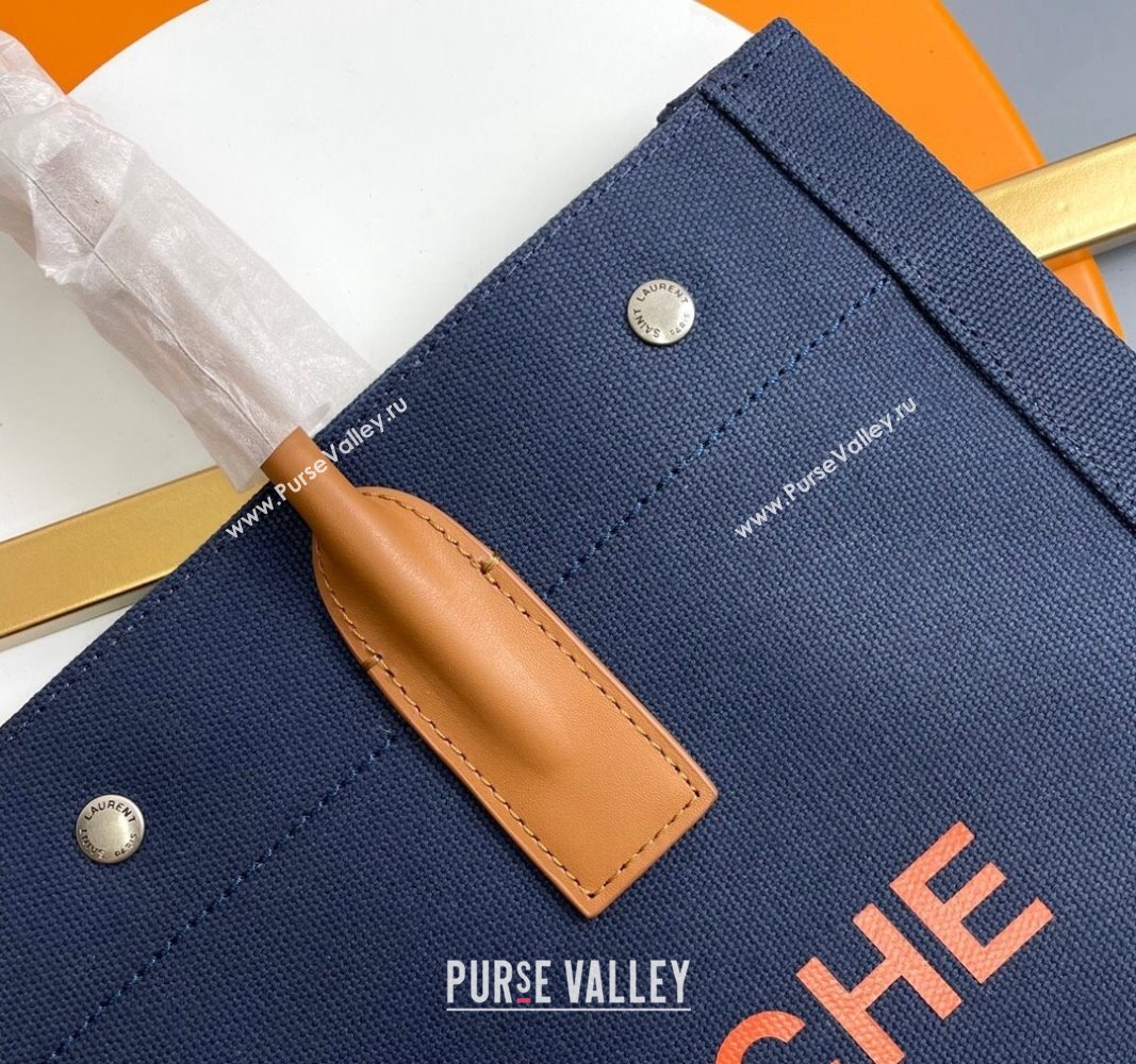 Saint Laurent Rive Gauche Small Tote bag in Linen and Cotton Dark Blue 2024 617481 (YY-240313123)