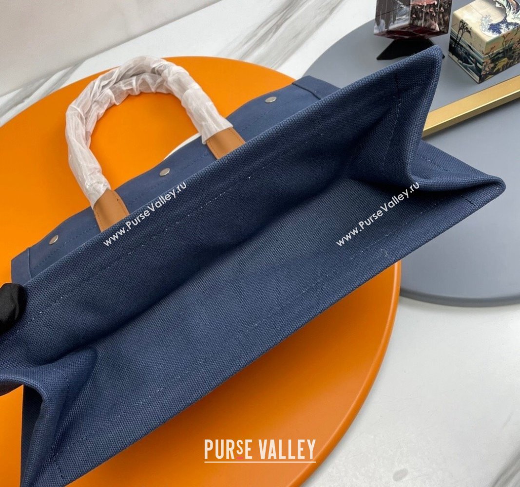 Saint Laurent Rive Gauche Small Tote bag in Linen and Cotton Dark Blue 2024 617481 (YY-240313123)