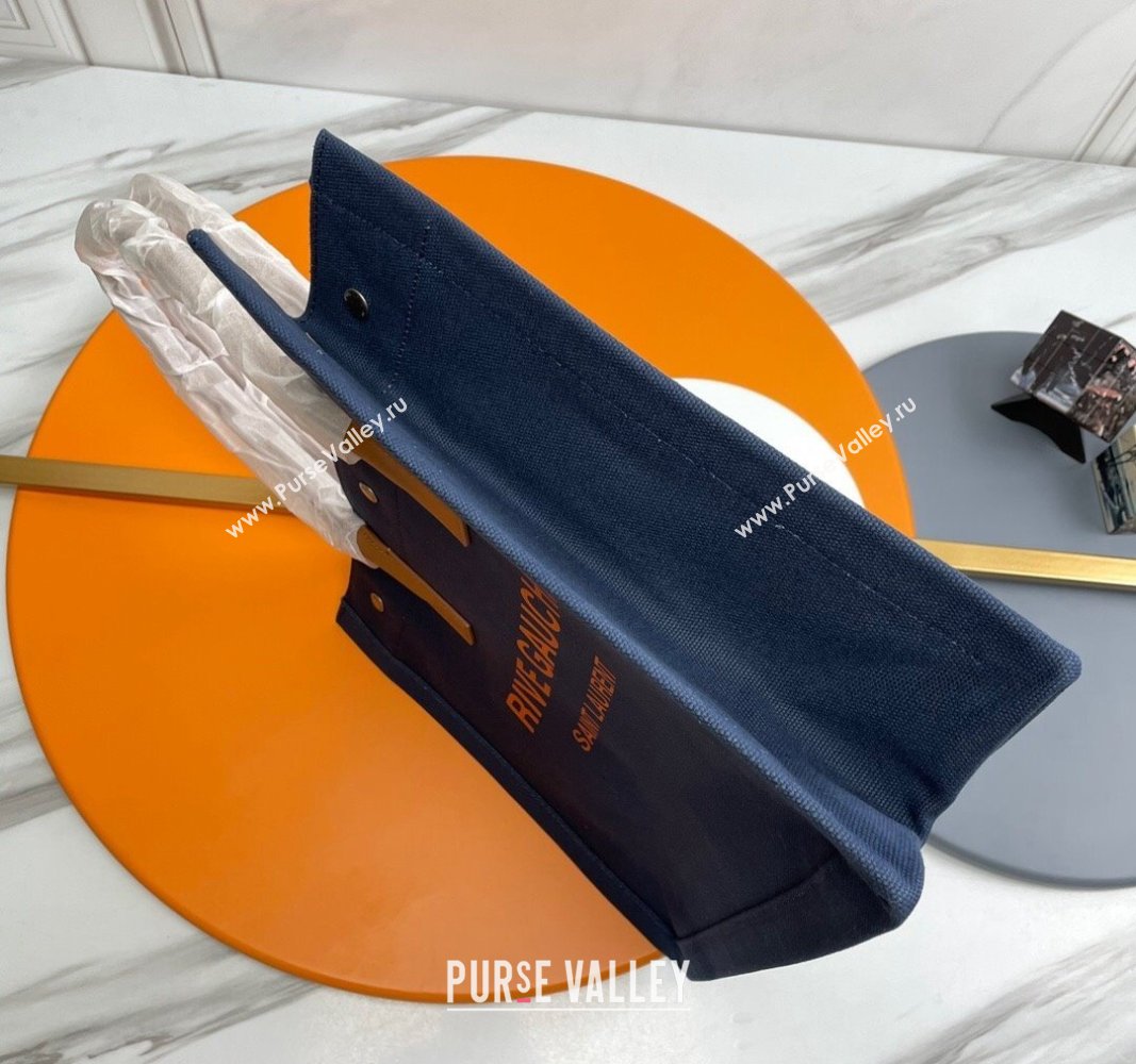 Saint Laurent Rive Gauche Small Tote bag in Linen and Cotton Dark Blue 2024 617481 (YY-240313123)