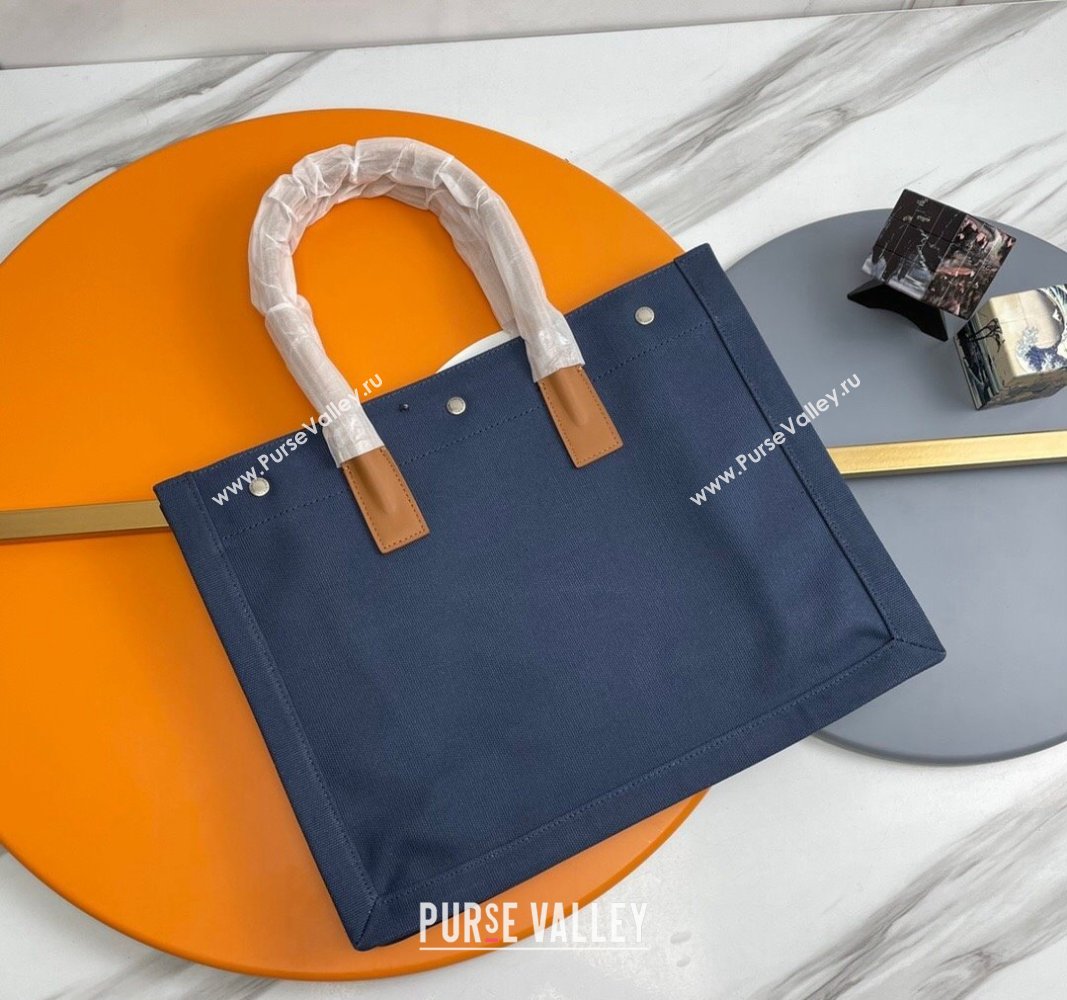 Saint Laurent Rive Gauche Small Tote bag in Linen and Cotton Dark Blue 2024 617481 (YY-240313123)