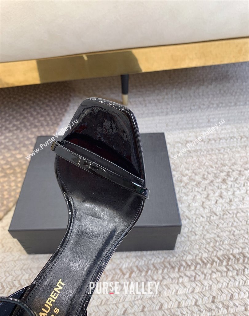 Saint Laurent Opyum Patent Calfskin Sandals 10.5cm with YSL Heel Black/Gold 2024 (MD-240328039)