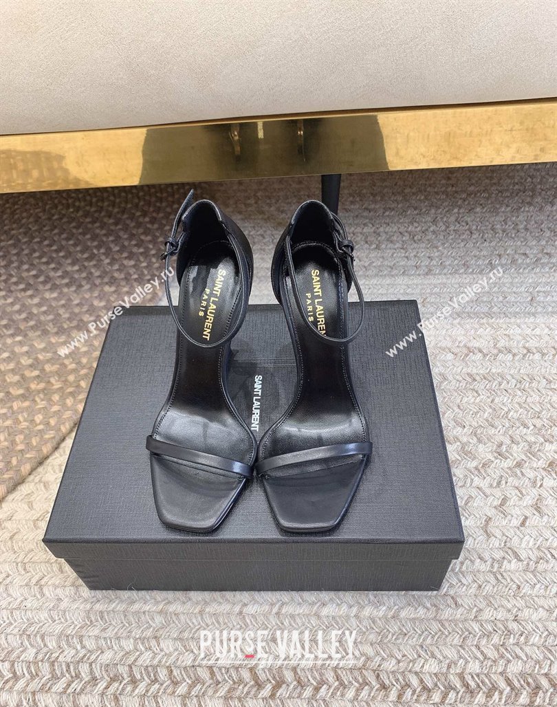 Saint Laurent Opyum Calfskin Leather Sandals 10.5cm with YSL Heel Black/Silver 2024 (MD-240328027)