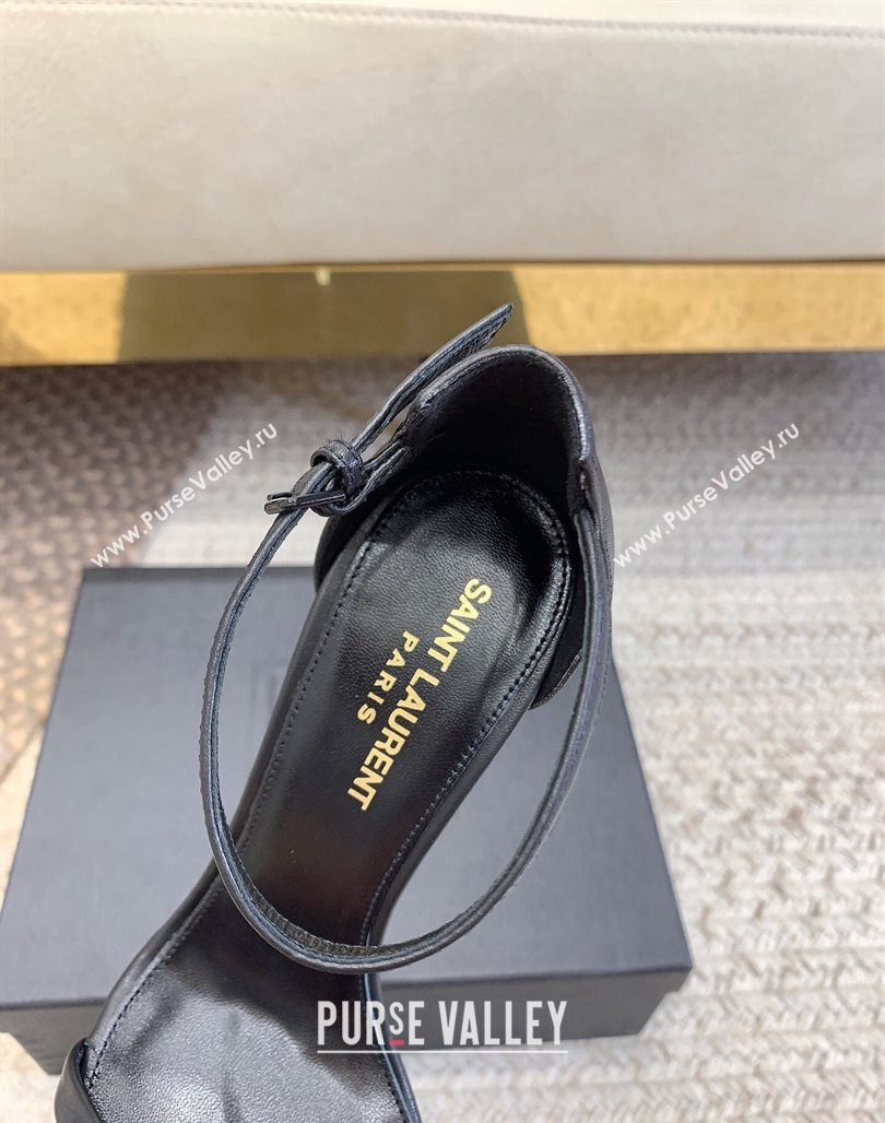 Saint Laurent Opyum Calfskin Leather Sandals 10.5cm with YSL Heel Black/Silver 2024 (MD-240328027)