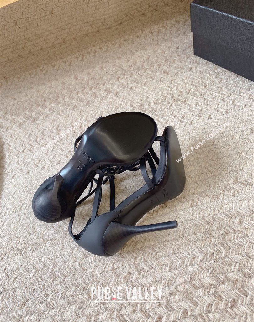 Saint Laurent Cassandra Calfskin Sandals 10cm in Matte Calfskin All Black 2024 0328 (MD-240328045)