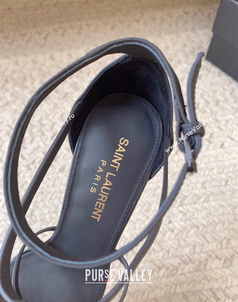 Saint Laurent Cassandra Calfskin Sandals 10cm in Matte Calfskin All Black 2024 0328 (MD-240328045)