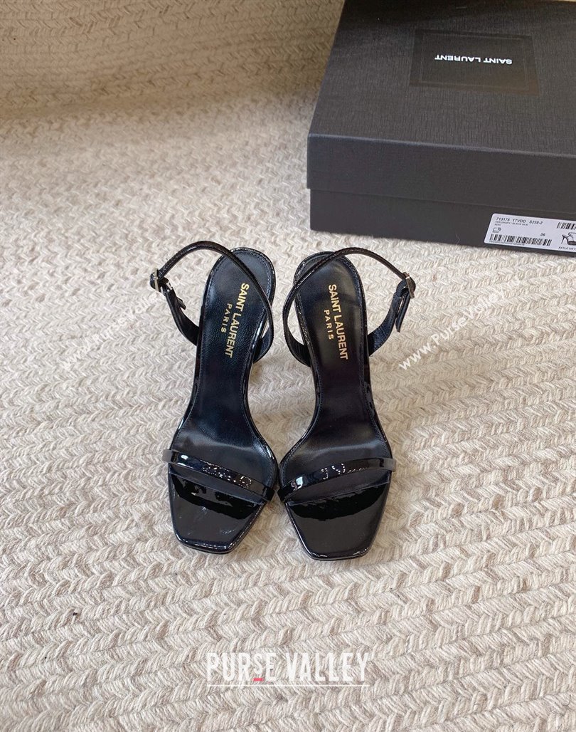 Saint Laurent Opyum Patent Calfskin Sandals 10.5cm with YSL Heel All Black 2024 0329 (MD-240328046)