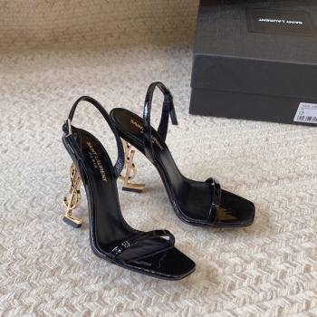 Saint Laurent Opyum Calfskin Leather Sandals 10.5cm with YSL Heel Black/Gold 2024 0329 (MD-240328047)