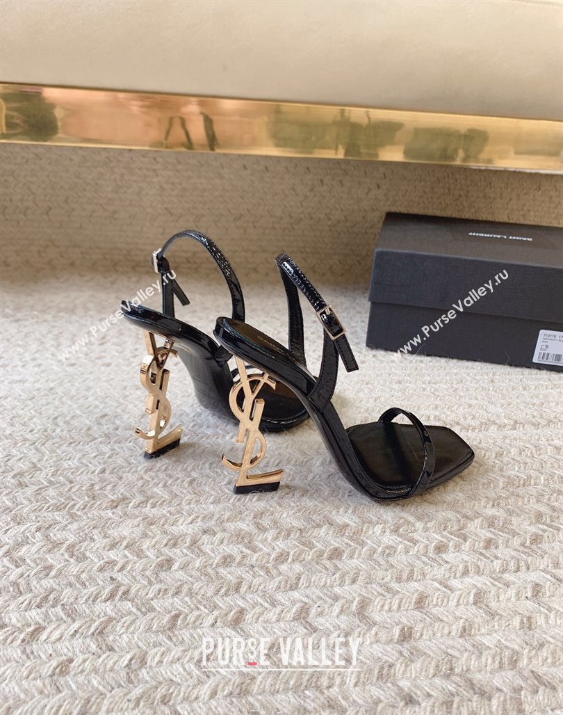 Saint Laurent Opyum Calfskin Leather Sandals 10.5cm with YSL Heel Black/Gold 2024 0329 (MD-240328047)