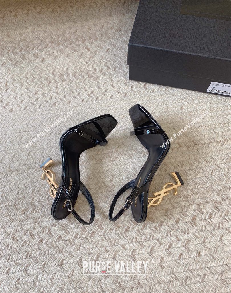 Saint Laurent Opyum Calfskin Leather Sandals 10.5cm with YSL Heel Black/Gold 2024 0329 (MD-240328047)