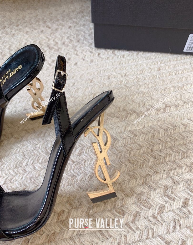 Saint Laurent Opyum Calfskin Leather Sandals 10.5cm with YSL Heel Black/Gold 2024 0329 (MD-240328047)