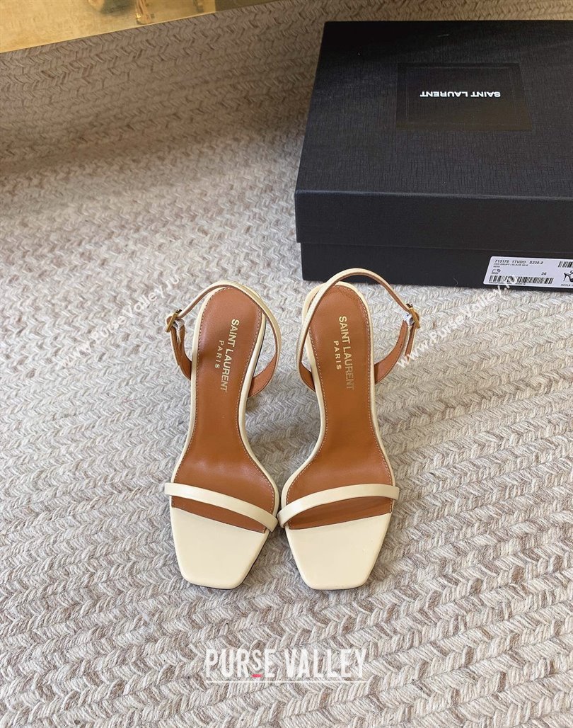 Saint Laurent Opyum Calfskin Leather Sandals 10.5cm with YSL Heel White/Gold 2024 0329 (MD-240328048)