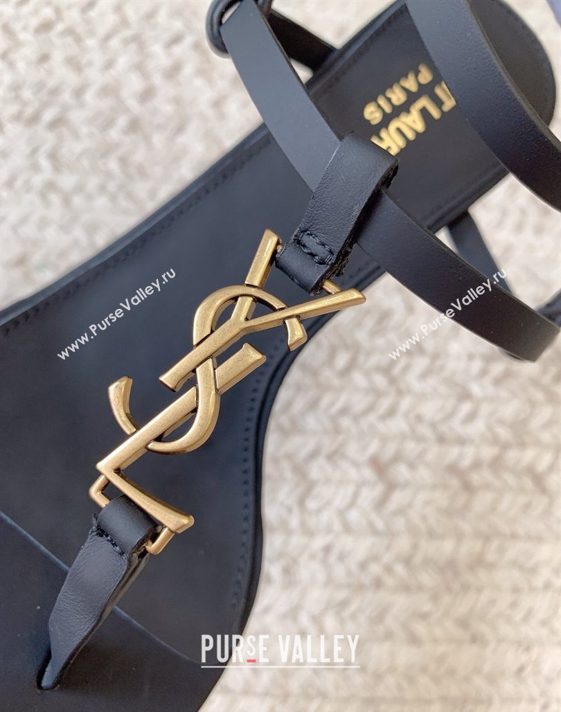 Saint Laurent Cassandra Sandals 6cm in Matte Calfskin Black/Gold 2024 0328 (MD-240328049)