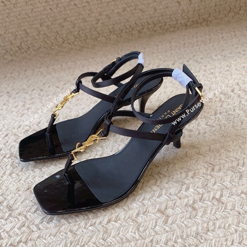 Saint Laurent CassandraSandals 6cm Fabric and Patent Calfskin Black 2024 0328 (MD-240328050)