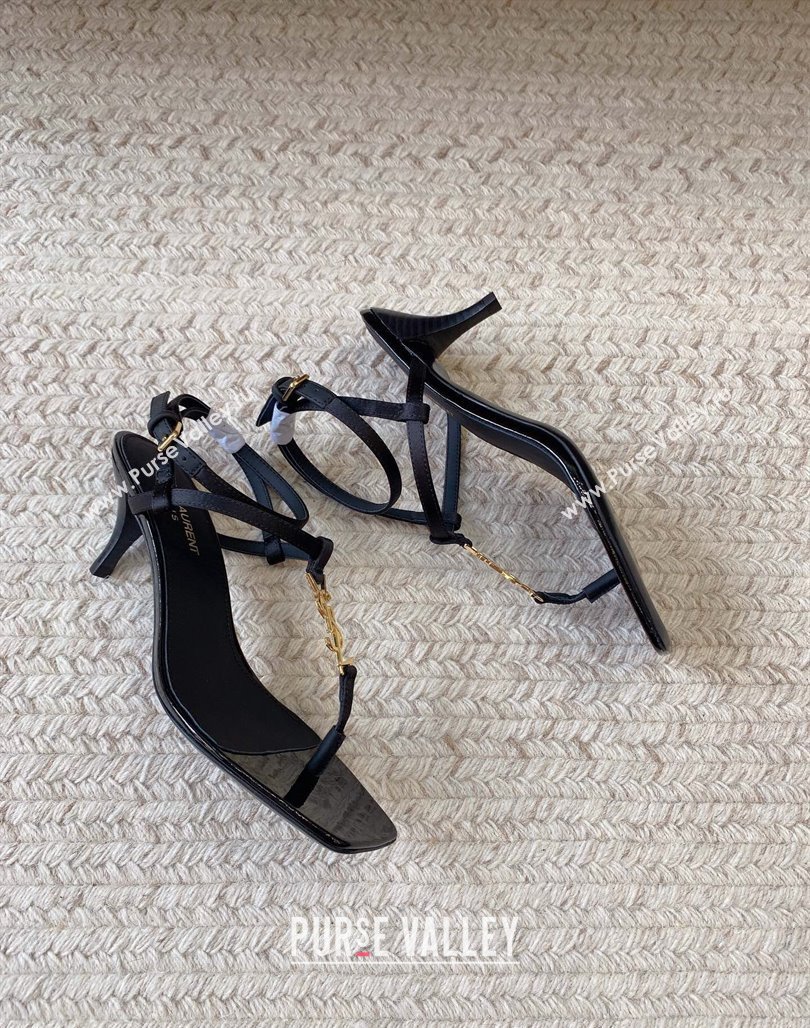 Saint Laurent CassandraSandals 6cm Fabric and Patent Calfskin Black 2024 0328 (MD-240328050)
