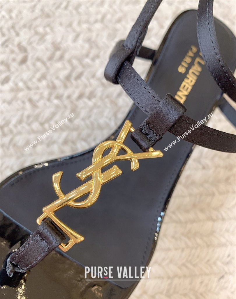Saint Laurent CassandraSandals 6cm Fabric and Patent Calfskin Black 2024 0328 (MD-240328050)