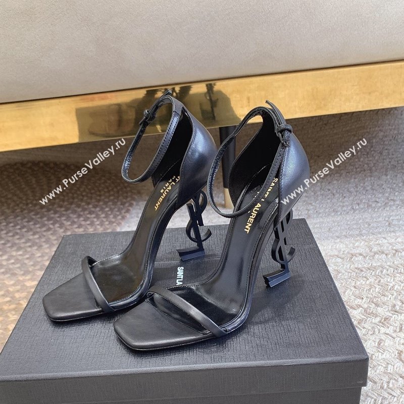 Saint Laurent Opyum Calfskin Leather Sandals 10.5cm with YSL Heel All Black 2024 (MD-240328032)