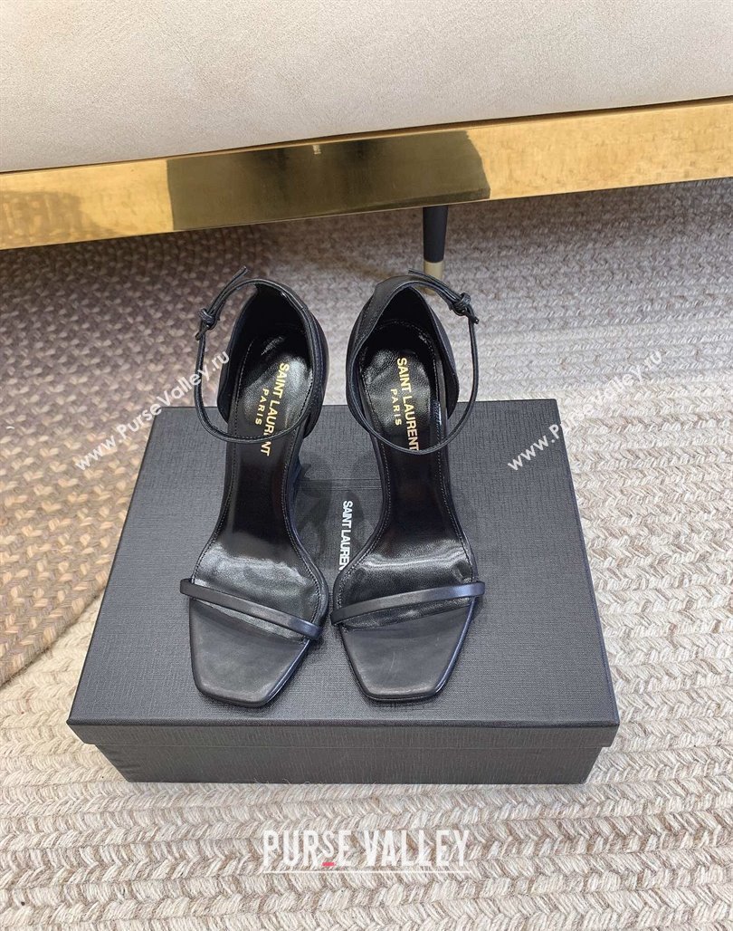 Saint Laurent Opyum Calfskin Leather Sandals 10.5cm with YSL Heel All Black 2024 (MD-240328032)