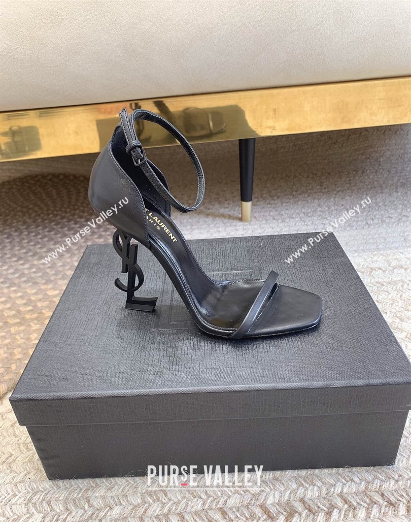 Saint Laurent Opyum Calfskin Leather Sandals 10.5cm with YSL Heel All Black 2024 (MD-240328032)