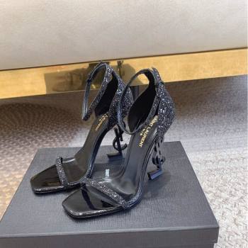 Saint Laurent Opyum Glitters Sandals 10.5cm with YSL Heel All Black 2024 (MD-240328033)