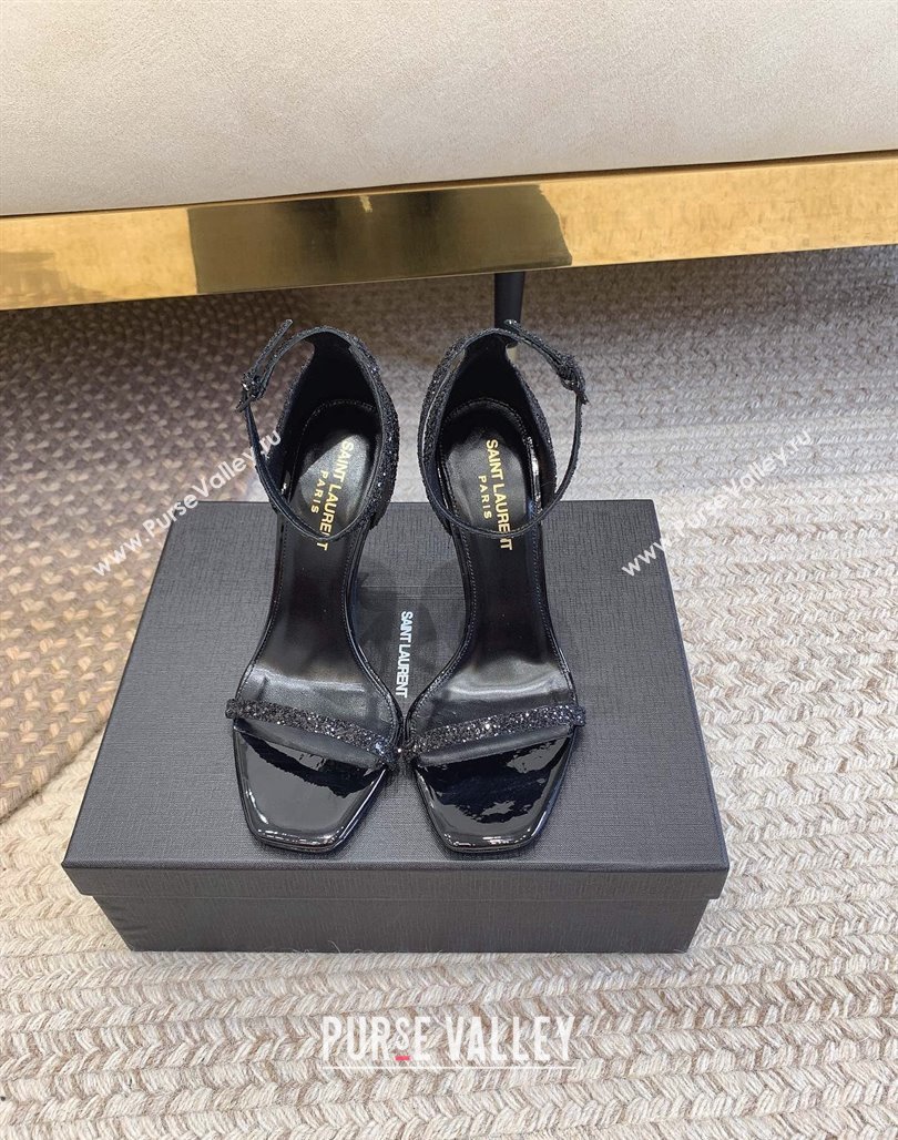 Saint Laurent Opyum Glitters Sandals 10.5cm with YSL Heel All Black 2024 (MD-240328033)