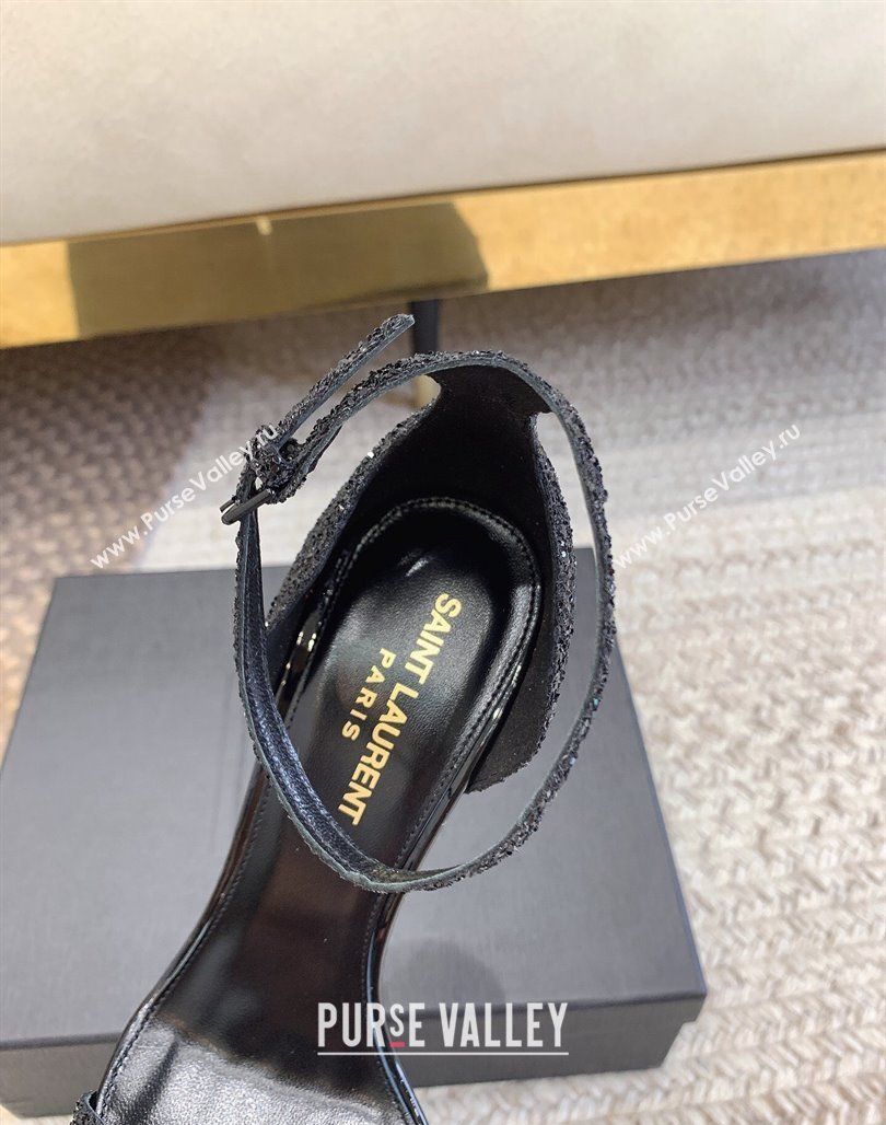 Saint Laurent Opyum Glitters Sandals 10.5cm with YSL Heel All Black 2024 (MD-240328033)