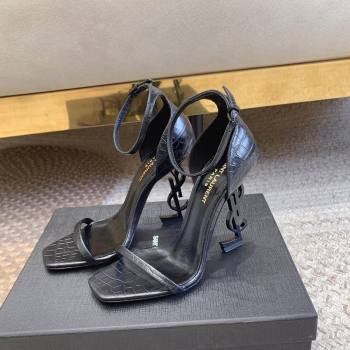 Saint Laurent Opyum Embossed Calfskin Sandals 10.5cm with YSL Heel All Black 2024 (MD-240328034)