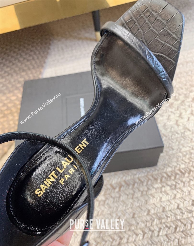 Saint Laurent Opyum Embossed Calfskin Sandals 10.5cm with YSL Heel All Black 2024 (MD-240328034)