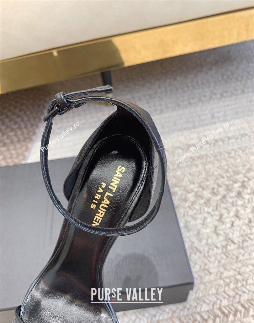 Saint Laurent Opyum Embossed Calfskin Sandals 10.5cm with YSL Heel All Black 2024 (MD-240328034)