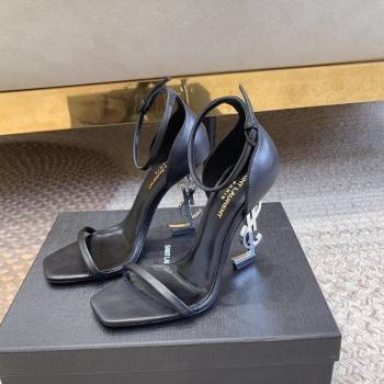 Saint Laurent Opyum Calfskin Leather Sandals 10.5cm with YSL Heel Black/Silver 2024 (MD-240328036)