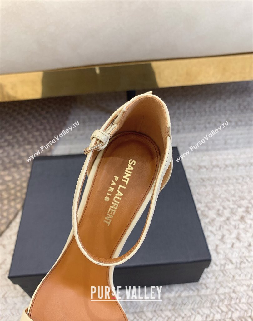 Saint Laurent Opyum Calfskin Leather Sandals 10.5cm with YSL Heel White/Gold 2024 (MD-240328026)