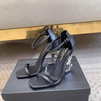 Saint Laurent Opyum Calfskin Leather Sandals 10.5cm with YSL Heel Black/Silver 2024 (MD-240328027)