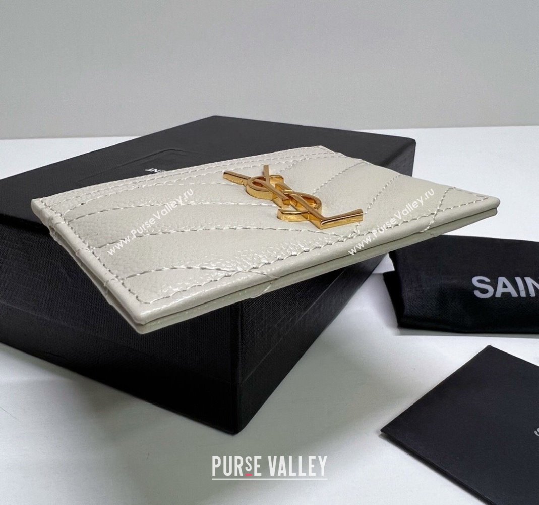 Saint Laurent Grained Leather Card Holder 423291 White/Gold 2024 (nana-240417065)