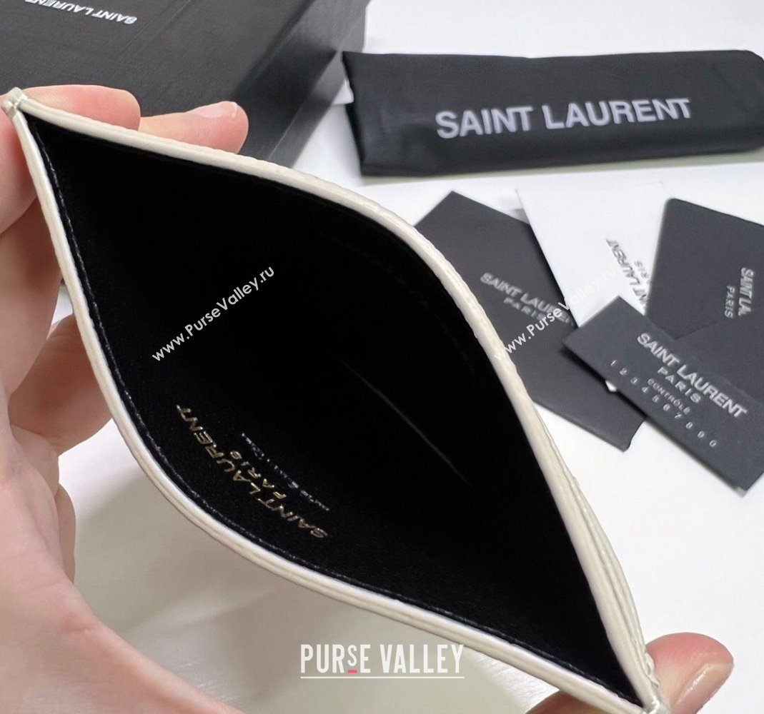 Saint Laurent Grained Leather Card Holder 423291 White/Gold 2024 (nana-240417065)