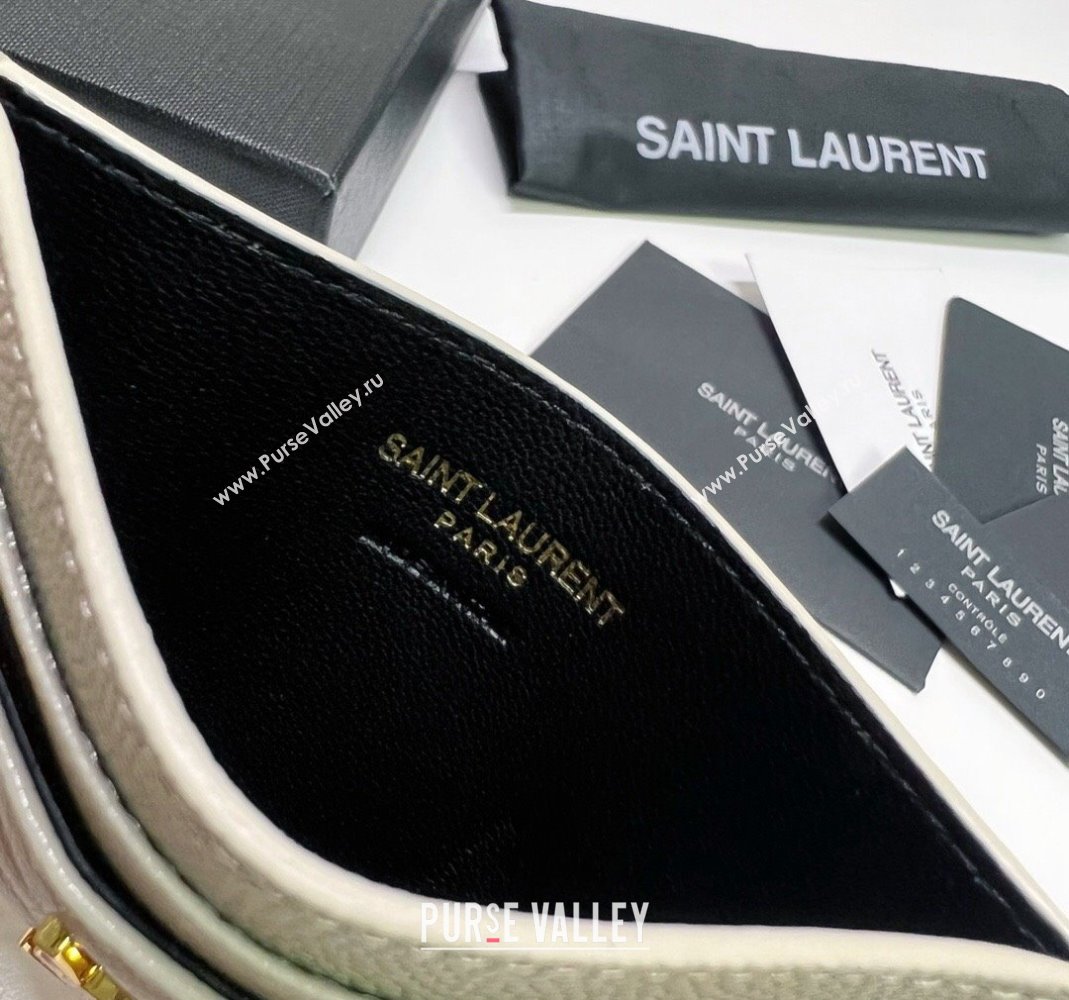 Saint Laurent Grained Leather Card Holder 423291 White/Gold 2024 (nana-240417065)