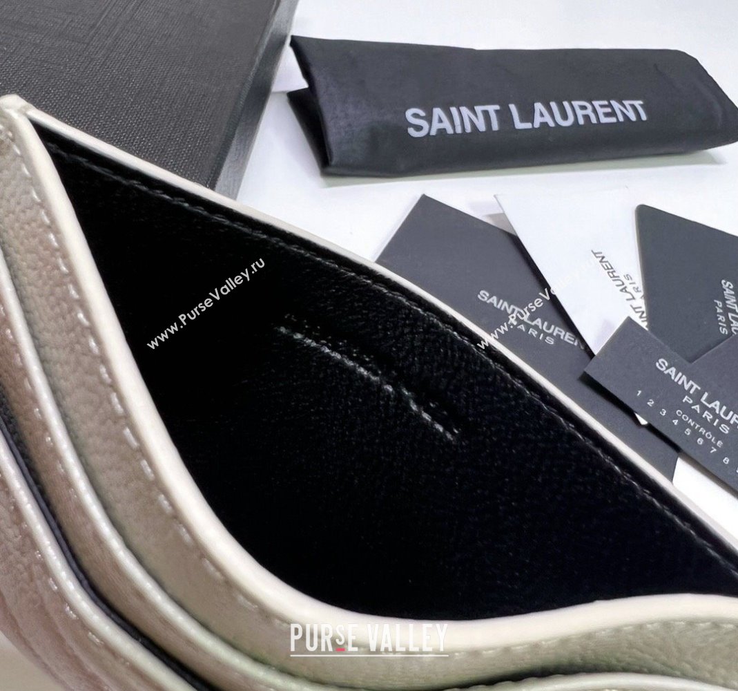 Saint Laurent Grained Leather Card Holder 423291 White/Gold 2024 (nana-240417065)