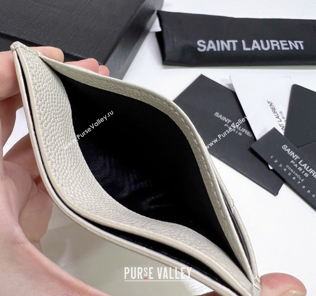 Saint Laurent Grained Leather Card Holder 423291 White/Gold 2024 (nana-240417065)