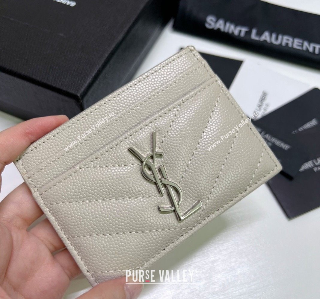 Saint Laurent Grained Leather Card Holder 423291 White/Silver2 2024 (nana-240417066)