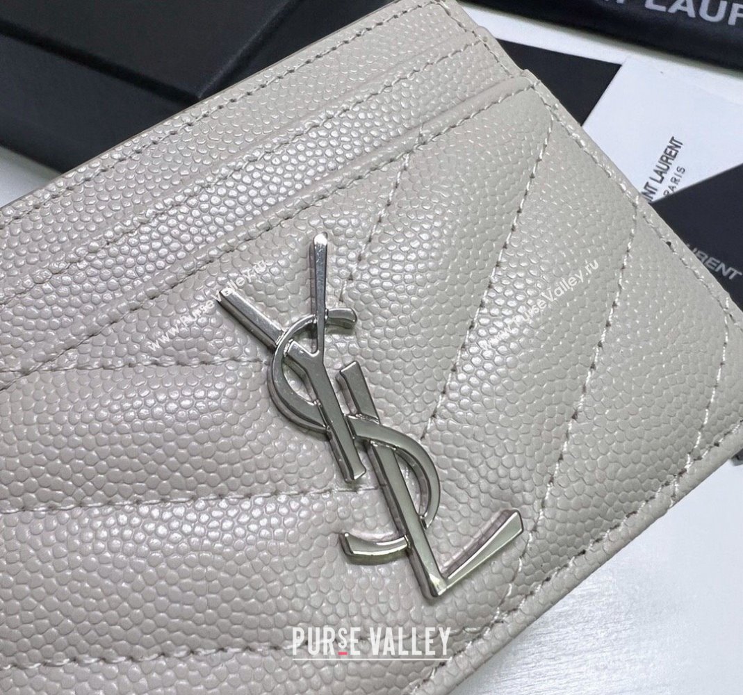 Saint Laurent Grained Leather Card Holder 423291 White/Silver2 2024 (nana-240417066)