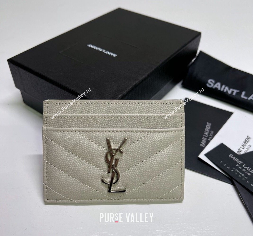 Saint Laurent Grained Leather Card Holder 423291 White/Silver2 2024 (nana-240417066)