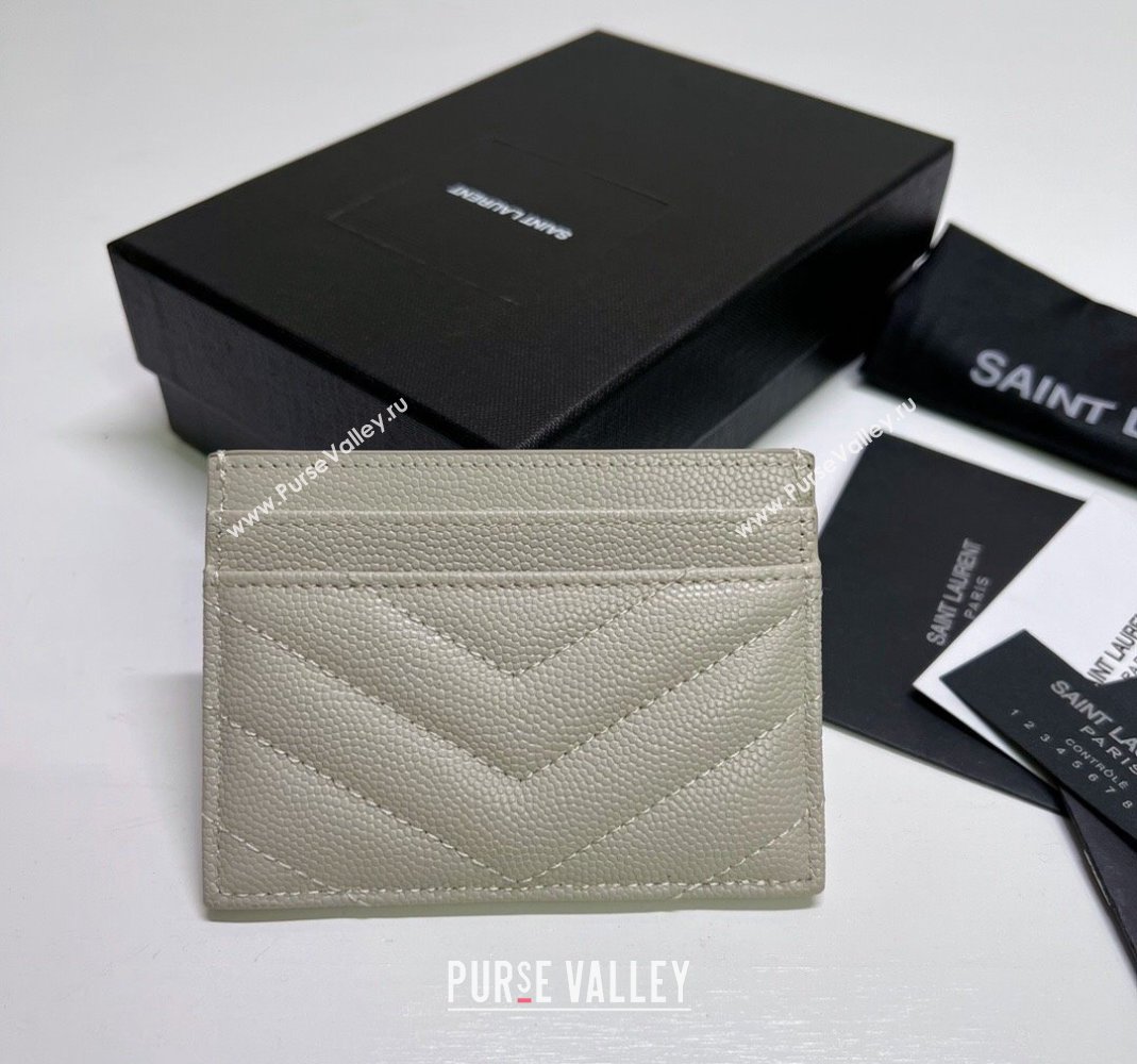 Saint Laurent Grained Leather Card Holder 423291 White/Silver2 2024 (nana-240417066)