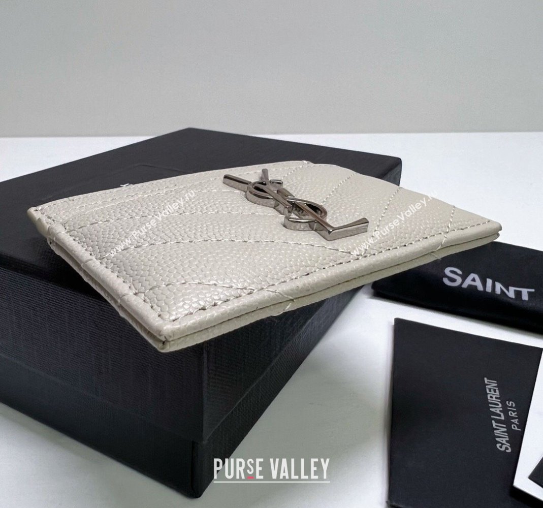 Saint Laurent Grained Leather Card Holder 423291 White/Silver2 2024 (nana-240417066)