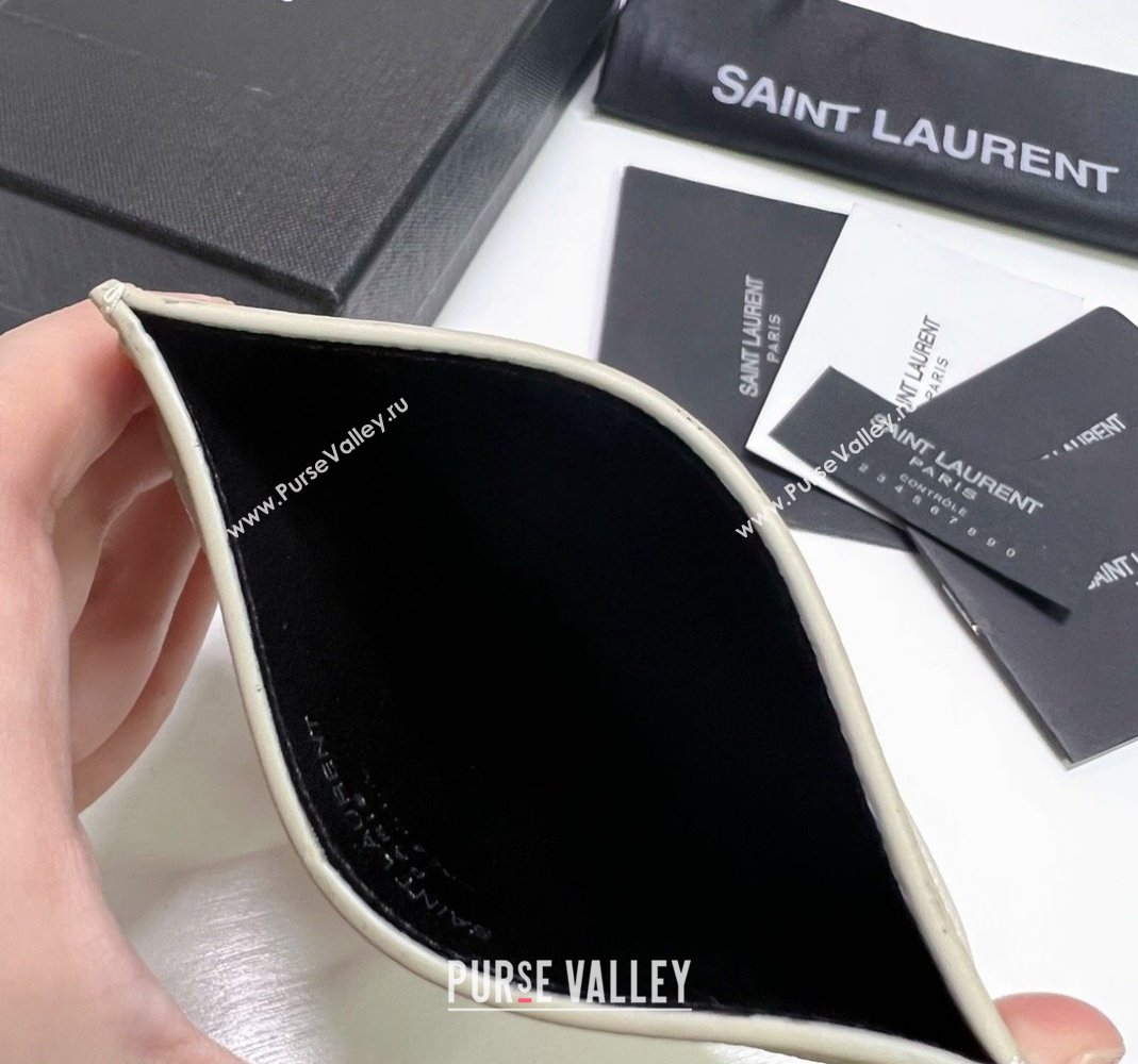 Saint Laurent Grained Leather Card Holder 423291 White/Silver2 2024 (nana-240417066)