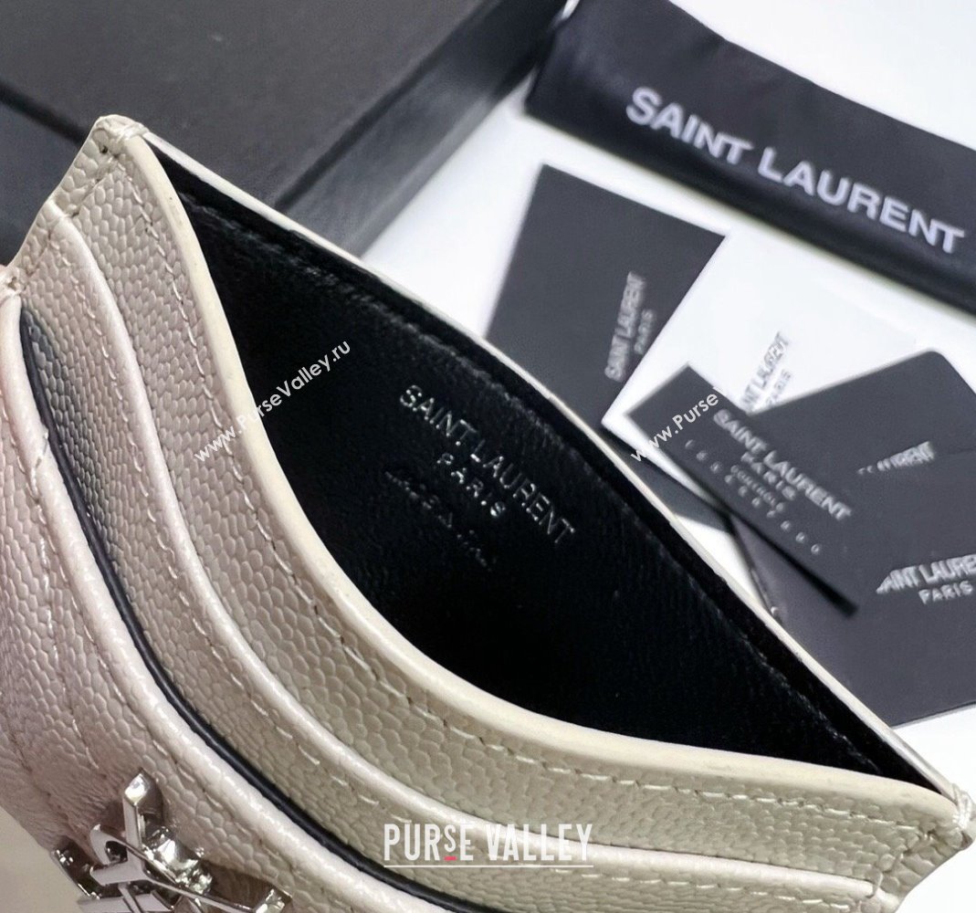 Saint Laurent Grained Leather Card Holder 423291 White/Silver2 2024 (nana-240417066)