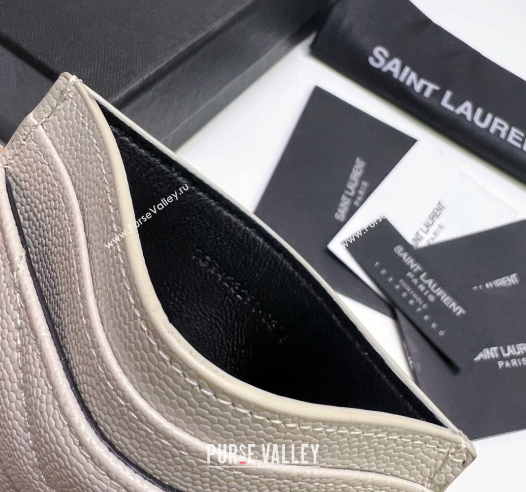 Saint Laurent Grained Leather Card Holder 423291 White/Silver2 2024 (nana-240417066)