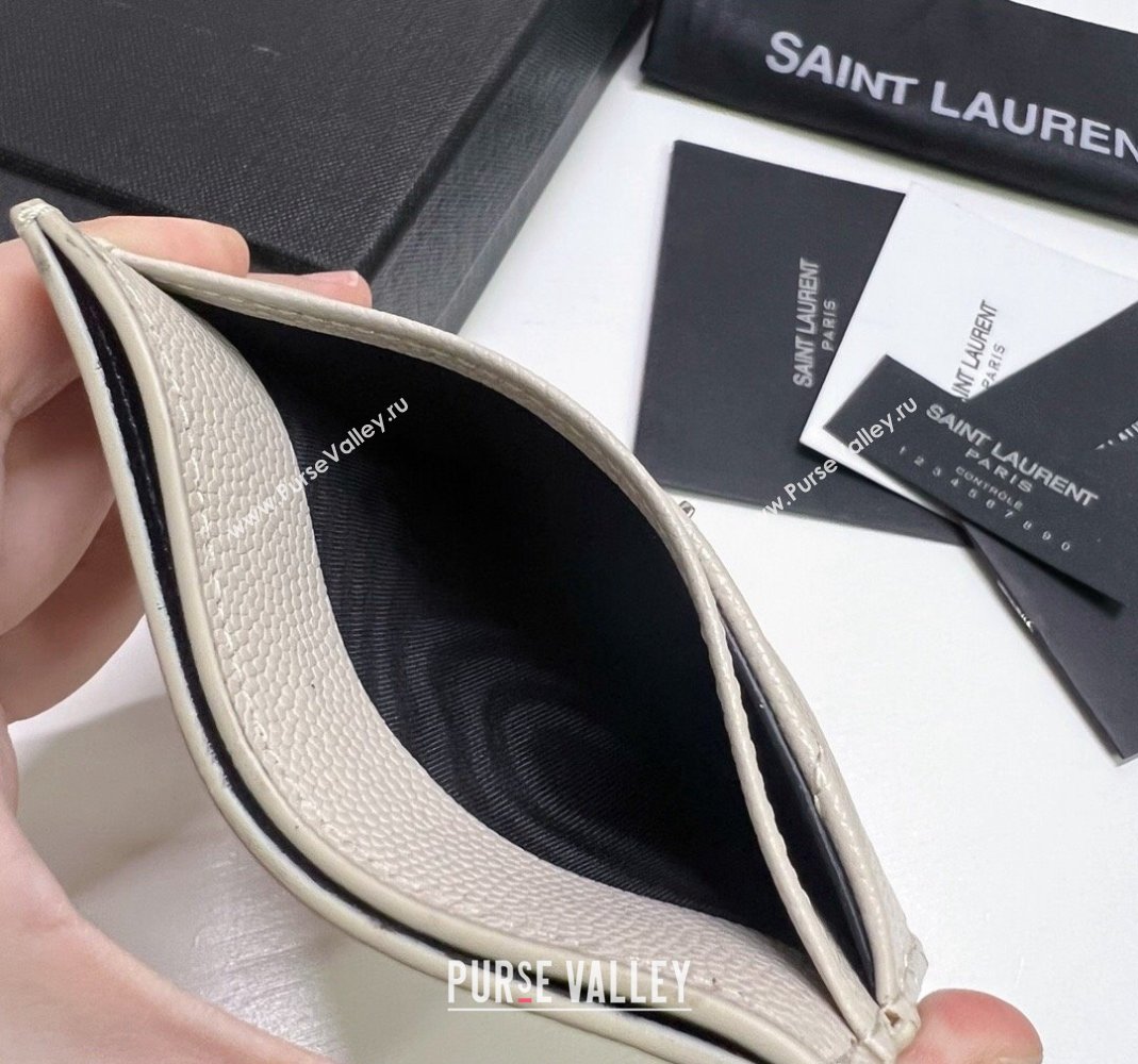 Saint Laurent Grained Leather Card Holder 423291 White/Silver2 2024 (nana-240417066)